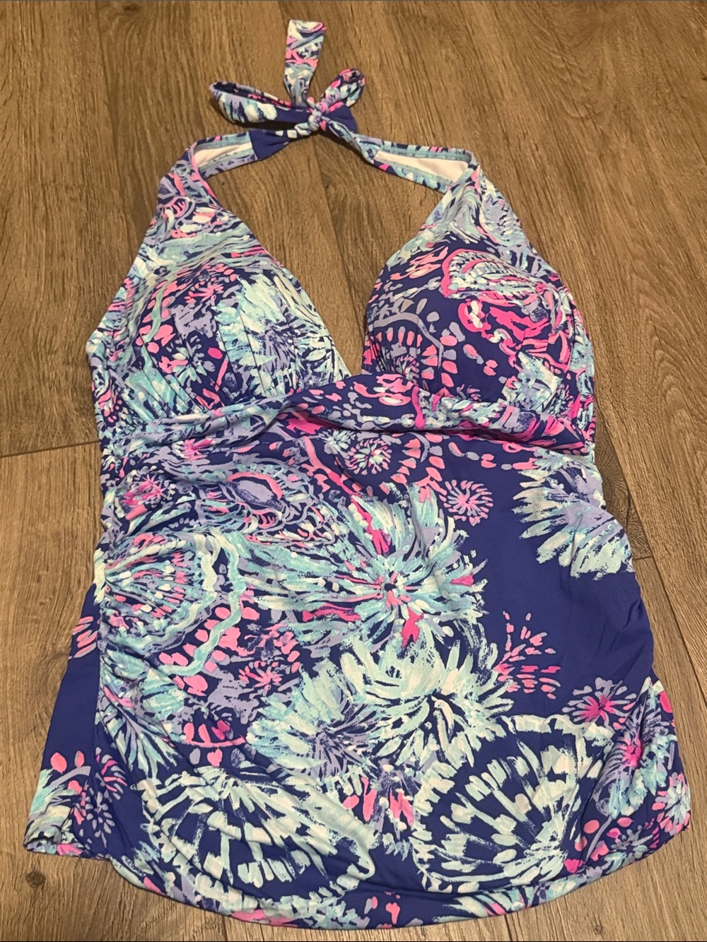 Lilly Pulitzer Navy Blue Multicolor Floral Halter Swim Top